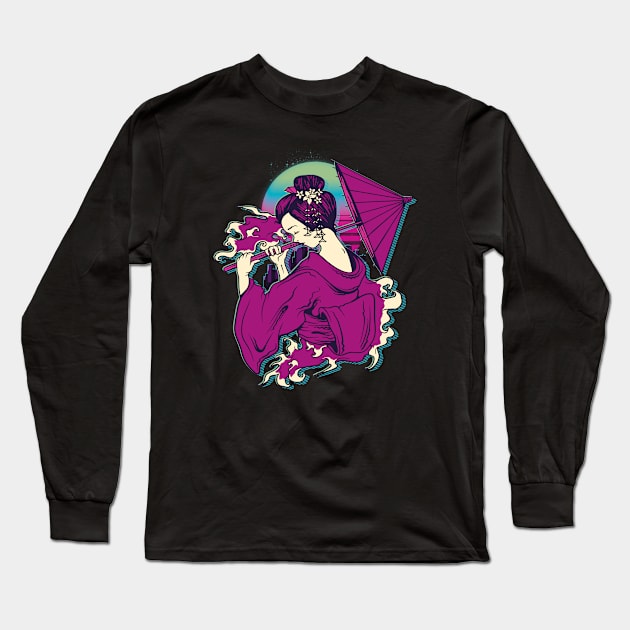 Japanese Geisha in Vaporwave style Long Sleeve T-Shirt by Johan13